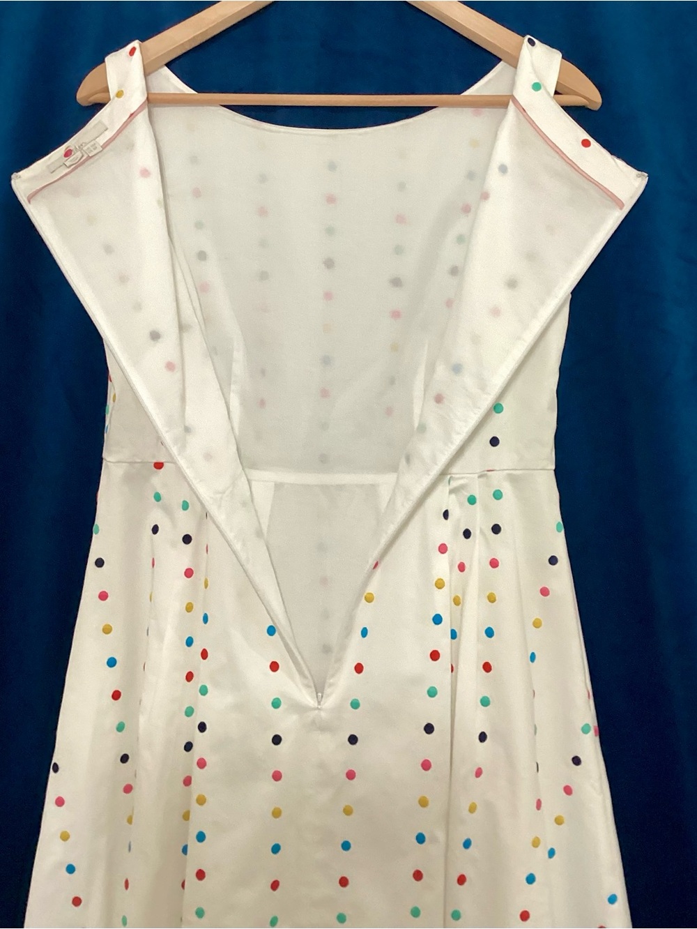 Boden White Cotton Multi-Color Embroidered Polka Dot Fit & Flare Dress Sz 6P - Picture 4 of 13